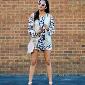 Three Eighty Two off the shoulder short printed romper size small